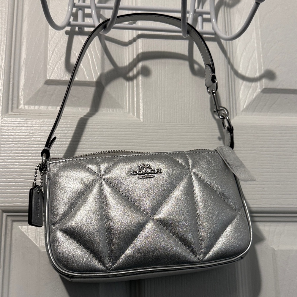 Coach Metallic Silver Quilted Shoulder Bag